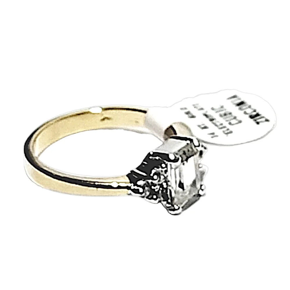 Gold Plated Emerald Cut Cubic Zirconia Ring with Accent Stones | Size 8 | NWOT